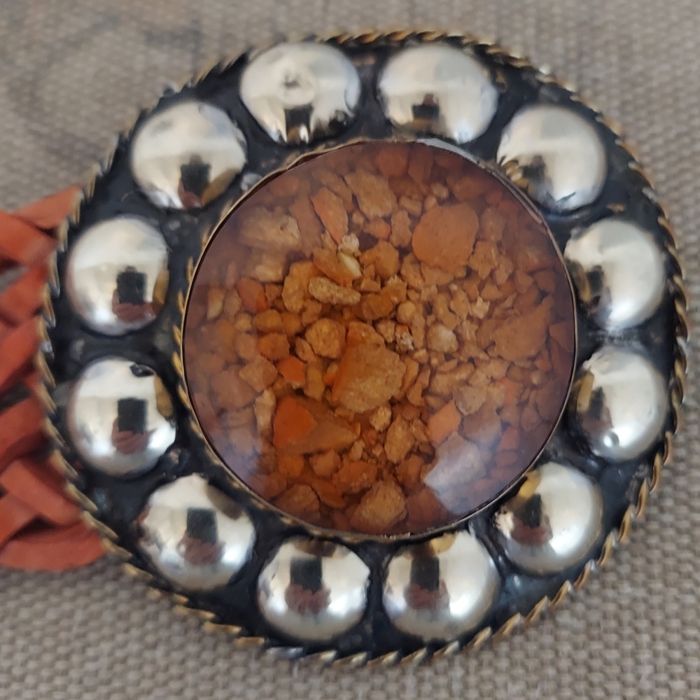 Braided Leather Belt With Stone Buckle - Picture 2 of 7
